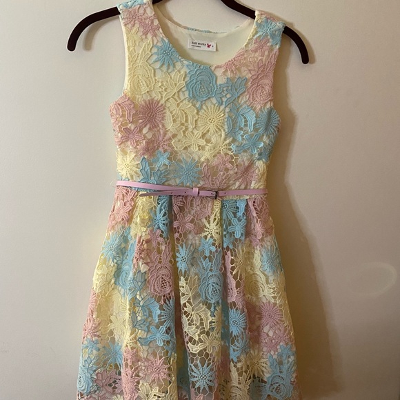 Knit Works Dress Girls Size 8 Multi Colored, Ivory lining, pink belt sleeveless - Picture 4 of 14